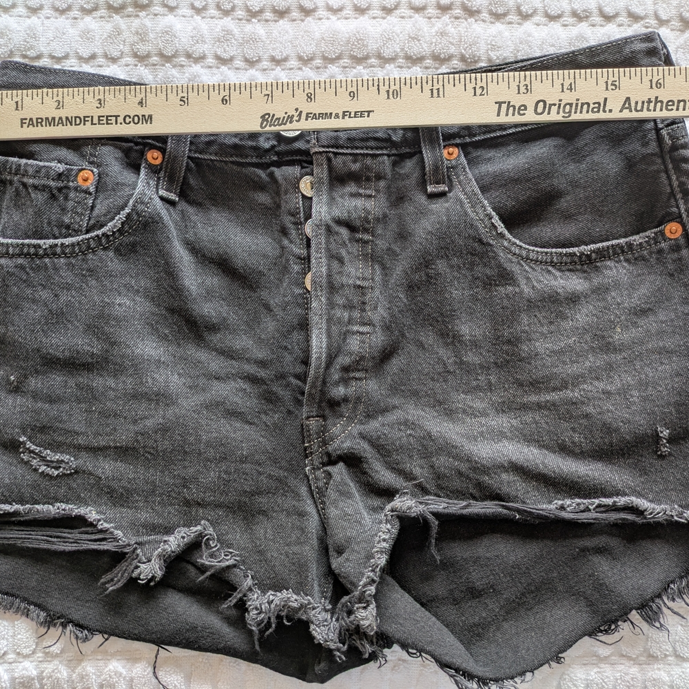 Levi's Black Jean Shorts Distressed Mid-Thigh